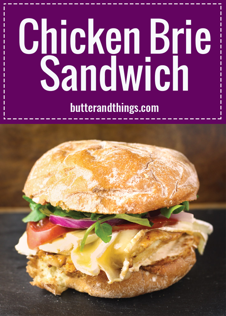 Chicken brie sandwich - not your typical chicken sandwich! The brie brings a nice creamy texture to the sweet savory chicken, the watercress adds a spicy peppery flavor, coupled with tomato and red onion, and it’s the perfect combination for a super tasty chicken sandwich. This is perfection! | butterandthings.com