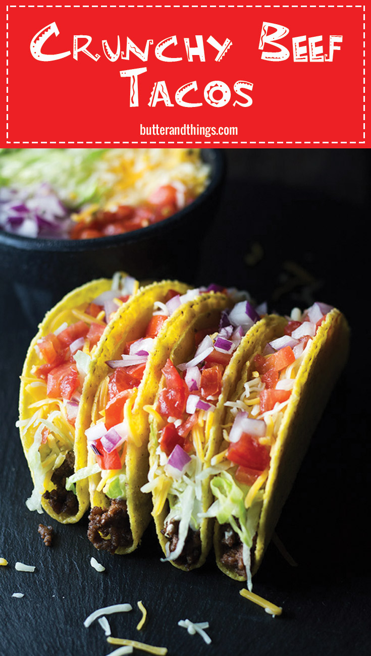 Crunchy Beef Tacos - Easy and fun to make crunchy beef tacos, packed with delicious flavors. It’s a great go-to weeknight meal, especially on Taco Tuesday nights. | butterandthings.com